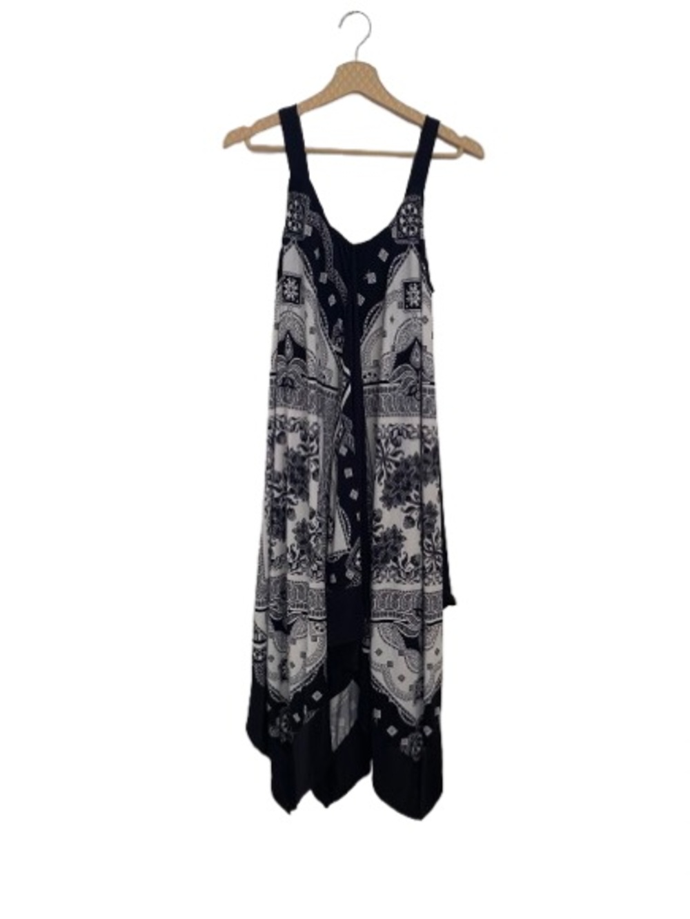Soma Black & White Paisley Handkerchief Hem Maxi Dress Size Medium